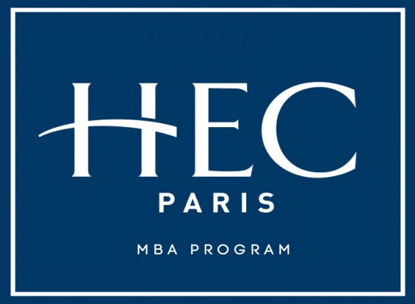 HEC MBA blue background with white text